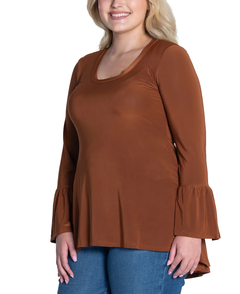 24seven Comfort Apparel Plus Size Long Bell Sleeve High Low Tunic Top
