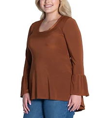 24seven Comfort Apparel Plus Size Long Bell Sleeve High Low Tunic Top