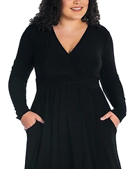 24seven Comfort Apparel Plus Long Sleeve V-neck Maxi Dress