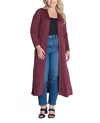 24seven Comfort Apparel Plus Size Long Duster Open Front Knit Cardigan Sweater