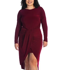 24seven Comfort Apparel Plus Long Sleeve High Low Dress