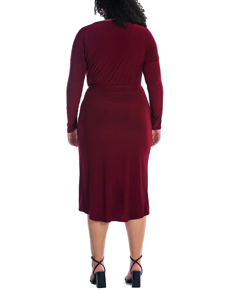 24seven Comfort Apparel Plus Long Sleeve High Low Dress