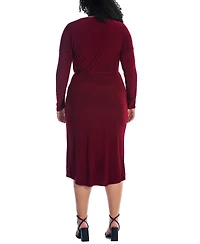24seven Comfort Apparel Plus Long Sleeve High Low Dress