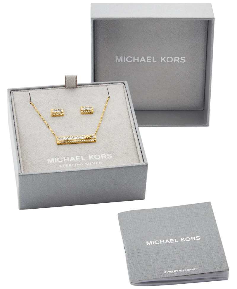 Michael Kors Tapered Baguette Bar Pendant and Earrings Gift Set