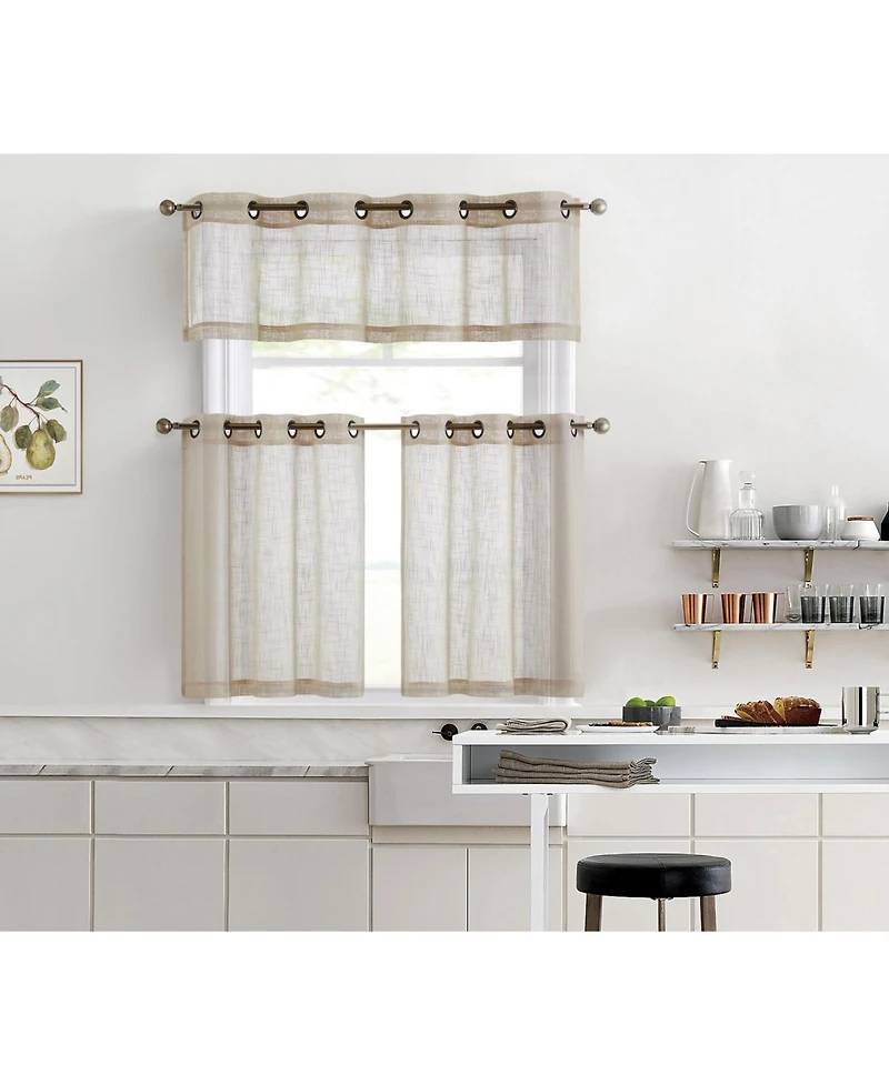 Hlc.me Abbey Faux Linen Textured Semi Sheer Privacy Light Filtering Transparent Grommet Short Thick Cafe Curtain Tiers for Small Windows