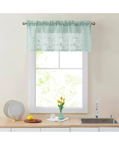 Hlc.me Joyce Lace Sheer Kitchen Curtain Valance Topper - Rod Pocket for Small Windows, Bathroom & Kitchen - 54 W x 18 L