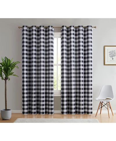 Hlc.me Hilltop Buffalo Check Textured Light Filtering Grommet Lightweight Window Curtains Drapery for Bedroom, Dining Room & Living Room, 2 Panels