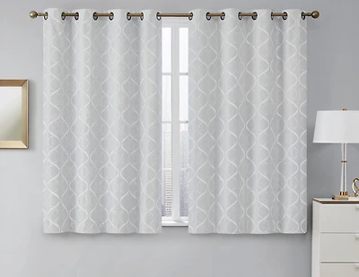 Hlc.me Versailles Lattice Flocked 100% Complete Blackout Thermal Insulated Window Curtain Grommet Panels, Energy Savings & Soundproof