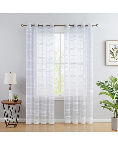 Hlc.me Broadway Stripe Decorative Semi Sheer Light Filtering Grommet Window Treatment Curtain Drapery Panels for Bedroom & Living Room