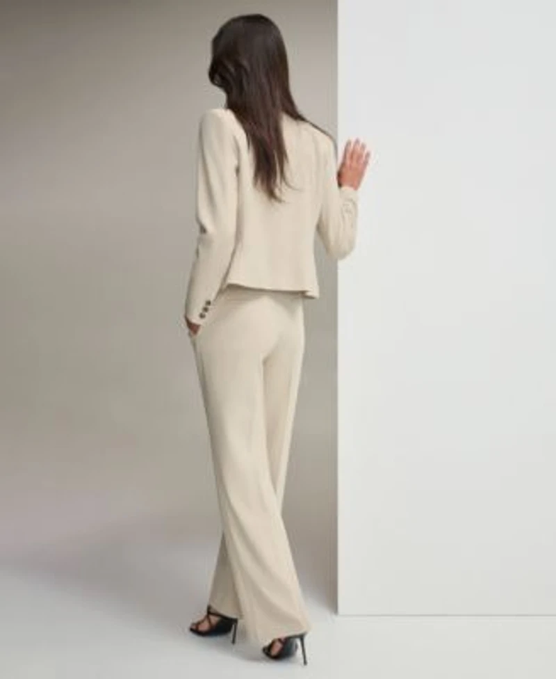 Dkny Womens Peak Lapel Blazer Sleeveless Pleated Neck Top High Rise Wide Leg Pants