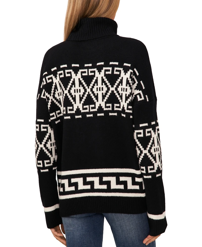 CeCe Women's Fair Isle Long Sleeve Turtleneck Sweater