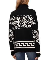CeCe Women's Fair Isle Long Sleeve Turtleneck Sweater
