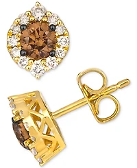 Le Vian Chocolate Diamond & Nude Diamond Halo Stud Earrings (3/4 ct. t.w.) in 14k Gold (Also Available in White Gold or Rose Gold)