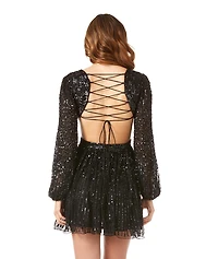 Lara Women's Long Sleeve Cut Out Dress with Lace Up Back