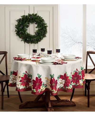 Elrene Poinsettia Garlands Engineered Tablecloth, 60" x 84" Oval