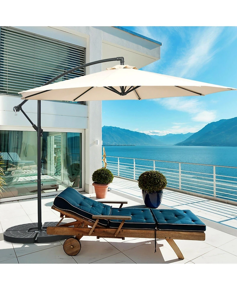 Slickblue Offset Cantilever Umbrella with 8 Ribs and Cross Base for Patio Shade