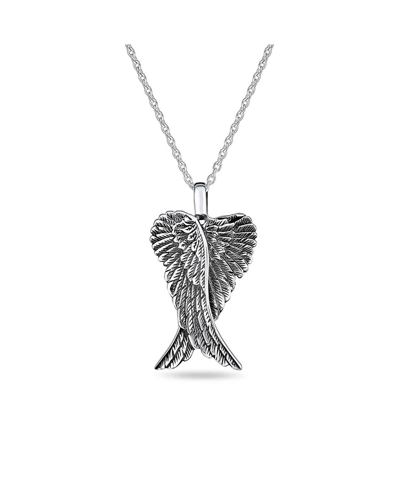 Bling Jewelry Amulet Feathered Heart Guardian Angel Wing Pendant Necklace For Women Sterling Silver Small