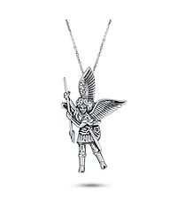 Bling Jewelry Handcrafted Guardian Angel Saint Michael Parton Of Military Police Security Pendant Necklace For Women Sterling Silver