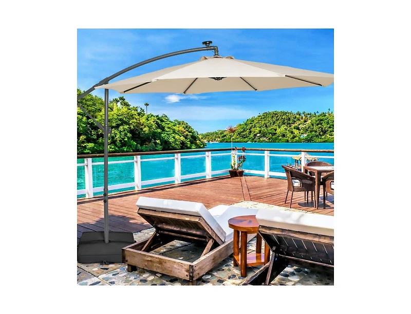10 Feet Cantilever Umbrella with 32 Led Lights and Solar Panel Batteries