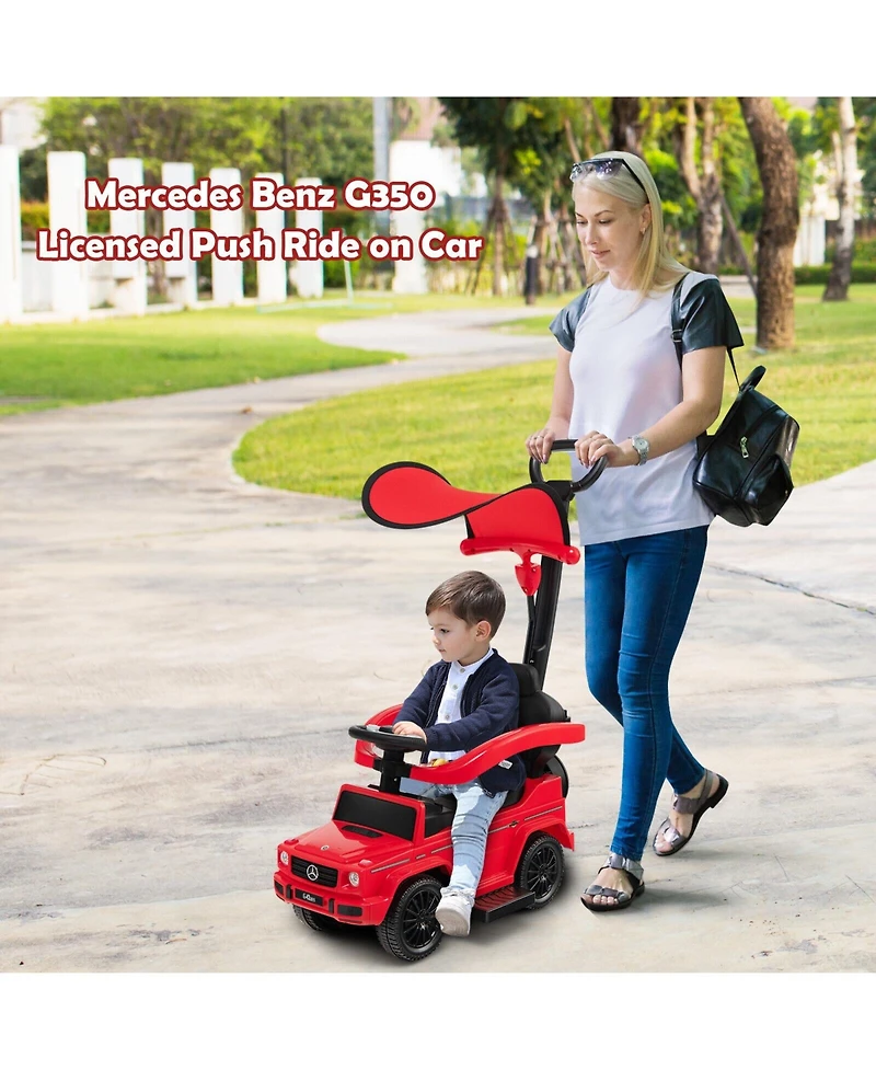 3-In-1 Ride on Push Car Mercedes Benz Stroller Sliding with Canopy