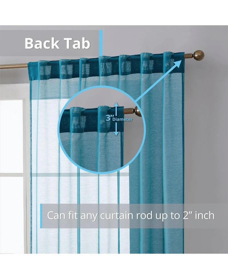 Hlc.me Lauren Semi Sheer Light Filtering Transparent Pocket Top & Back Tab Lightweight Window Curtains Drapery Panels Bedroom & Living Room