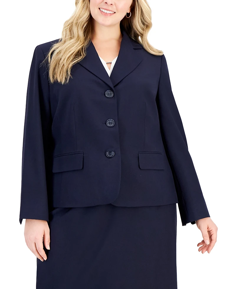 Le Suit Plus Size Button-Front Pencil Skirt Suit