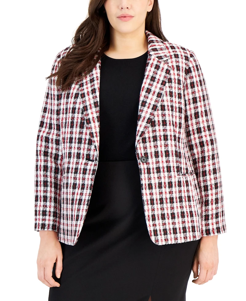 Tahari Asl Plus Plaid Long-Sleeve Blazer