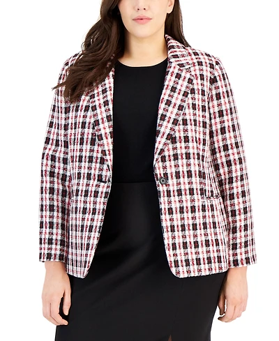 Tahari Asl Plus Plaid Long-Sleeve Blazer