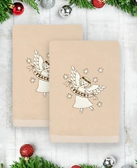 Linum Home Christmas Angel Embroidered Luxury 100% Turkish Cotton Hand Towels, 2 Piece Set