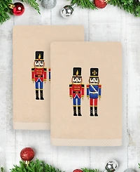 Linum Home Christmas Nutcrackers Embroidered Luxury 100% Turkish Cotton Hand Towels, 2 Piece Set