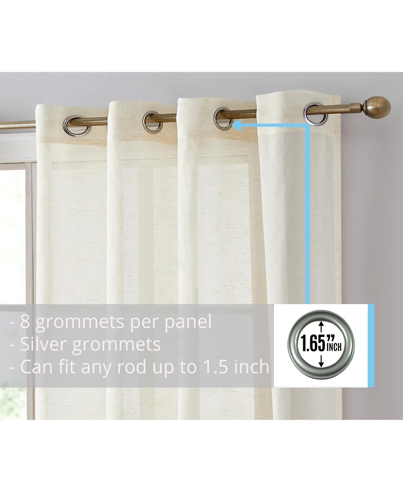 Hlc.me Sierra Burlap Flax Linen Semi Sheer Privacy Light Filtering Transparent Window Grommet Thick Curtains Drapery Panels for Office & Living Room