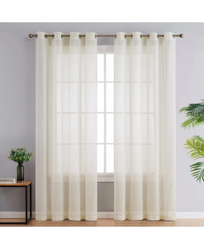 Hlc.me Sierra Burlap Flax Linen Semi Sheer Privacy Light Filtering Transparent Window Grommet Thick Curtains Panels