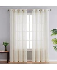 Hlc.me Sierra Burlap Flax Linen Semi Sheer Privacy Light Filtering Transparent Window Grommet Thick Curtains Panels