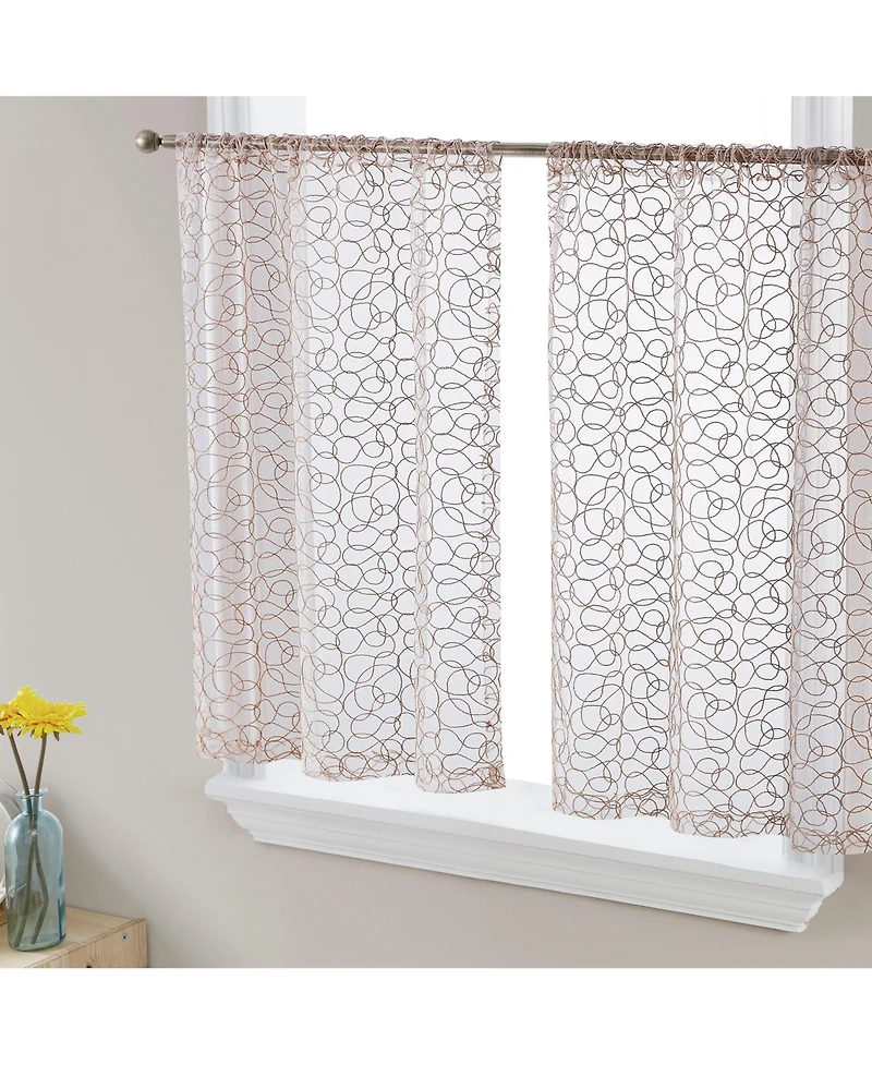 Hlc.me Audrey Embroidered Sheer Voile Window Curtain Short Rod Pocket Tiers for Kitchen, Bedroom