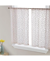 Hlc.me Audrey Embroidered Sheer Voile Window Curtain Short Rod Pocket Tiers for Kitchen, Bedroom