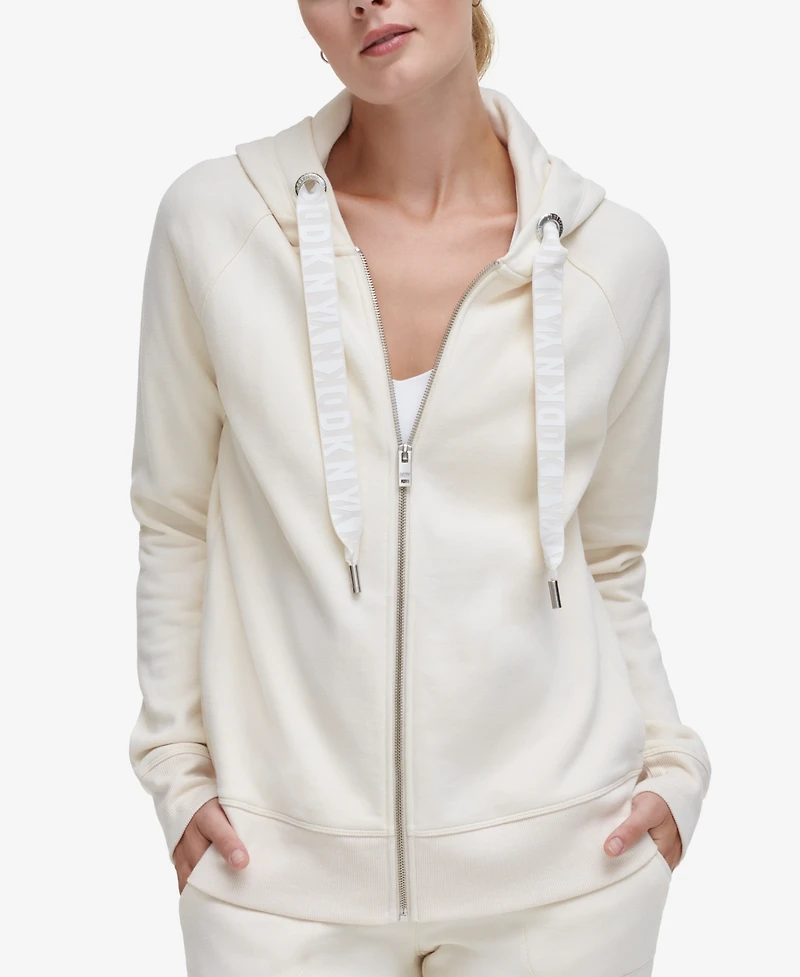Dkny Sport Women's Logo-Drawstring Fleece Full-Zip Hoodie