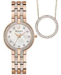 Bulova Women's Classic Crystal Rose Gold-Tone Bracelet Watch Box Set 30mm