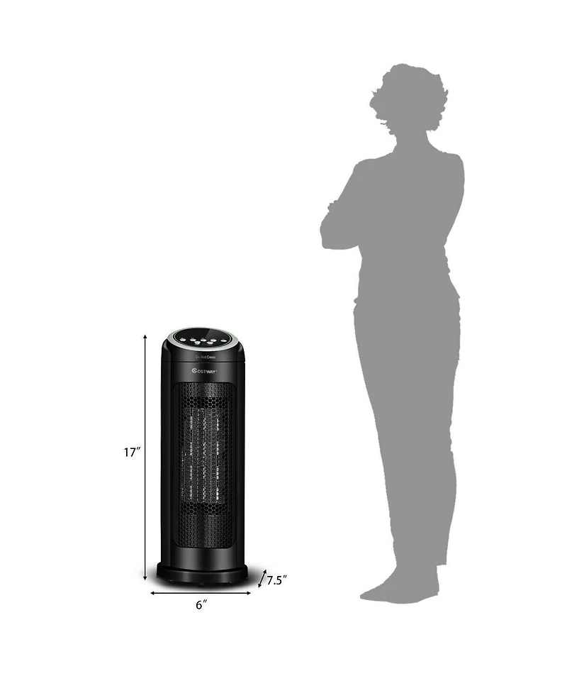 Portable Oscillating Ptc Ceramic Space Heater 1500W Led 12H Timer Remote Control