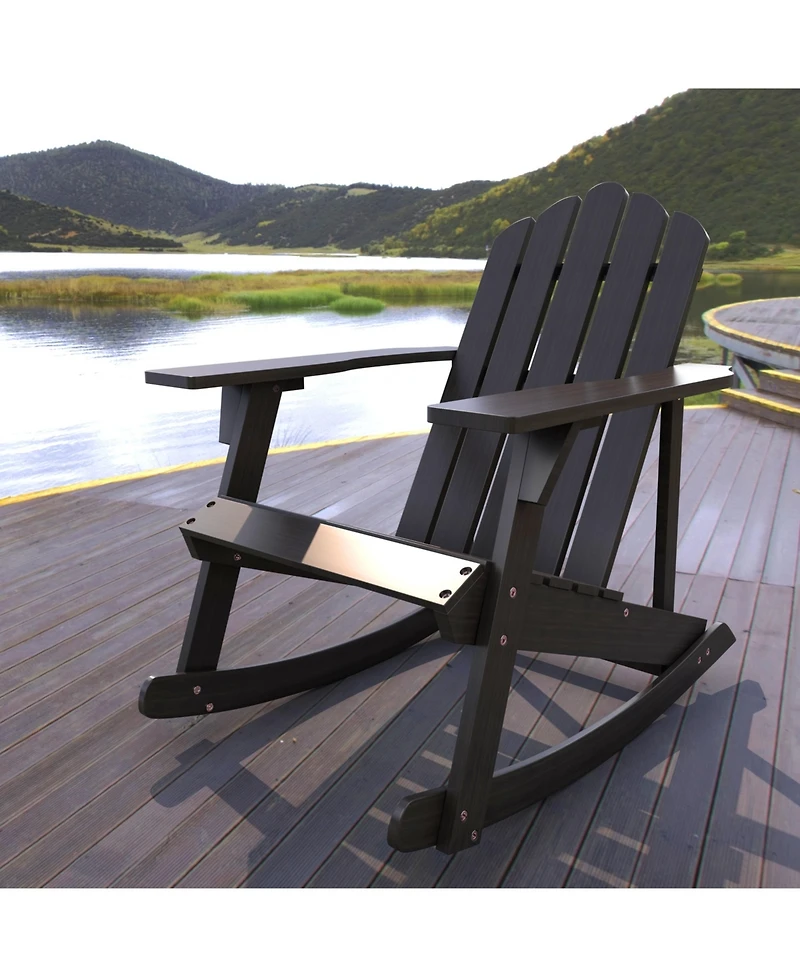 Jonathan Y Kiawah Outdoor Patio Classic Acacia Wood Adirondack Rocking Chair, Gray