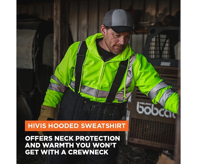 RefrigiWear Men's HiVis Hooded Sweatshirt - High-Visibility, Insulated Work Hoodie, Reflective, Warm, Durable, Cold-Weather Safety Gear