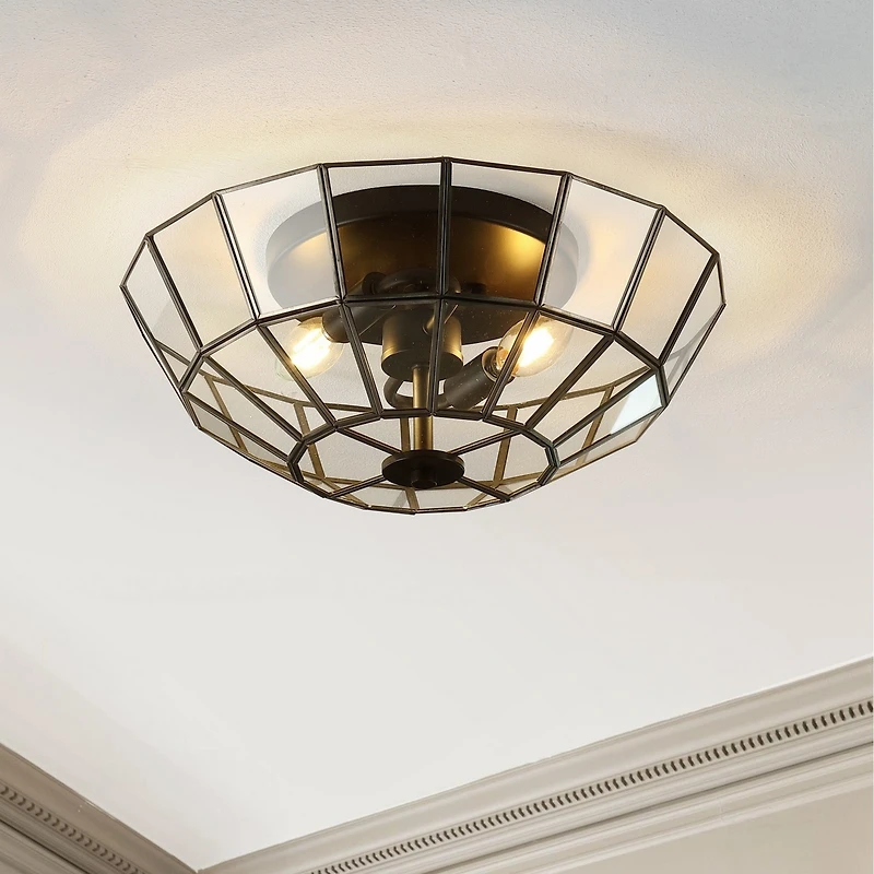Jonathan Y Theo Farmhouse Rustic Iron/Glass Led Semi Flush Mount
