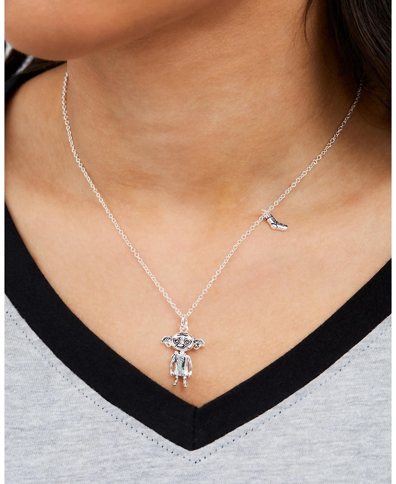 Harry Potter Dobby House Elf and Sock Silver Plated Necklace, 18"