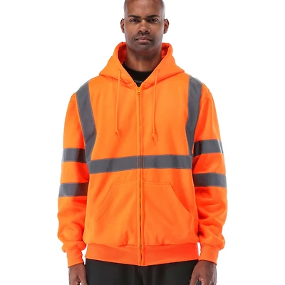 RefrigiWear Men's HiVis Hooded Sweatshirt - High-Visibility, Insulated Work Hoodie, Reflective, Warm, Durable, Cold-Weather Safety Gear