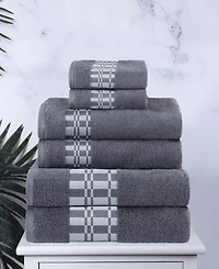 Superior Larissa Geometric Embroidered Jacquard Border Cotton -Pc. Bath Towel Set