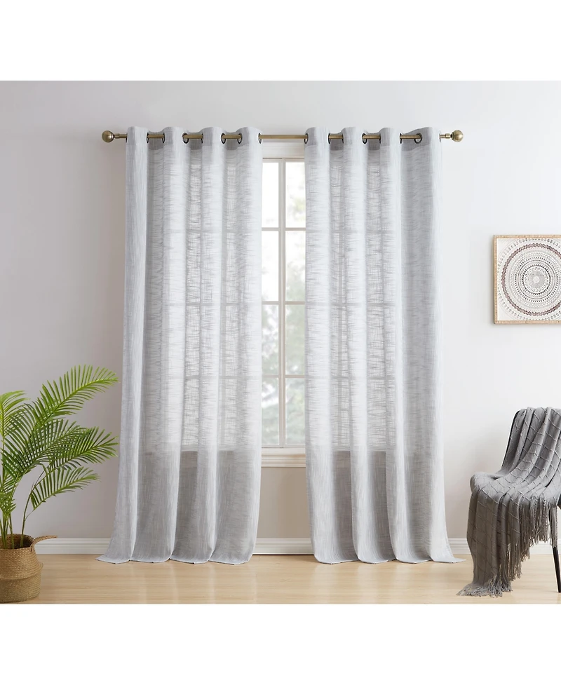 Hlc.me Madison Faux Linen Textured Semi Sheer Privacy Sun Light Filtering Transparent Window Grommet Long Thick Curtains Drapery Panels for Bedroom