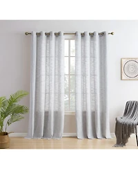 Hlc.me Madison Faux Linen Textured Semi Sheer Privacy Sun Light Filtering Transparent Window Grommet Long Thick Curtains Drapery Panels for Bedroom