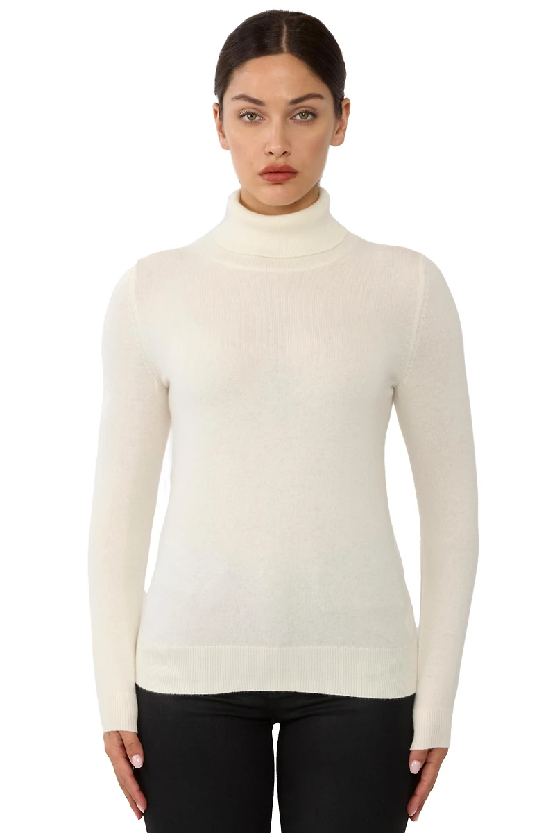 Jennie Liu Women's 100% Pure Cashmere Long Sleeve Turtleneck Pullover Sweater