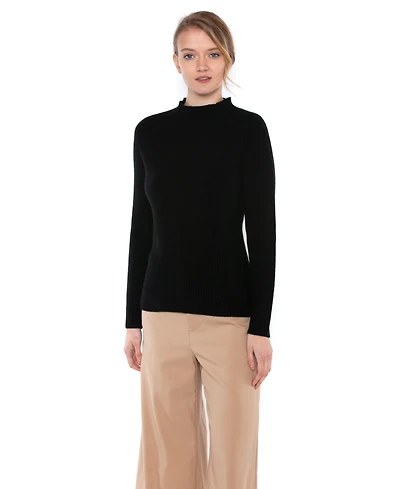 Jennie Liu Women's 100% Pure Cashmere Long Sleeve Chunky Rib Funnel Neck Sweater