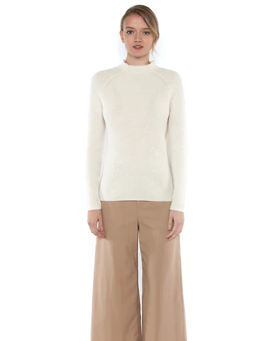 Jennie Liu Women's 100% Pure Cashmere Long Sleeve Chunky Rib Funnel Neck Sweater