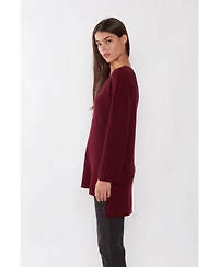 Jennie Liu Women's 100% Pure Cashmere Long Sleeve Ribbed Tunic Sweater